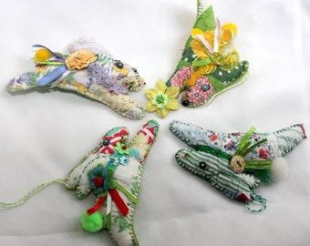 Bitty Bunny - Leaping Easter/Springtime Rabbit Quilty Critters - OOAK, Novelty, Folk Art, Ornament, Hare