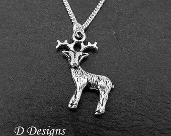Stag Necklace, Stag Pendant, Deer Necklace, Reindeer Necklace, Reindeer gifts, Stag gifts, Silver Charm Necklace, Gifts for her