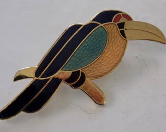 Vintage Toucan brooch, bird brooch, enamel figural brooch, vintage jewelry
