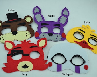 Five Nights at Freddy's Felt Mask - Birthday Party Favor. Great for Child Kids Boy Girl Toddler Costume Outfit. Freddy Chica Bonnie Foxy