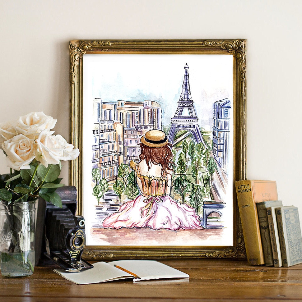 Paris girl Paris girly art wall art fashion illustration