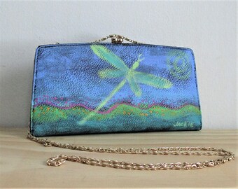 Abstract Dragonfly Hand Painted Clutch Bag Purse Handbag
