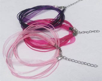 3 waxed cord and Organza Ribbon necklaces