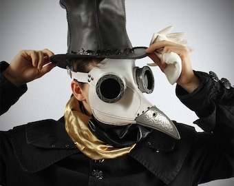 Ichabod, Steampunk Plague Doctor Mask in white
