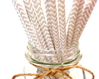 25 Silver chevron paper straws - // baby bridal shower decorations // candy dessert buffet table // wedding // First birthday/new year party