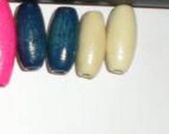 6 white olive wood beads