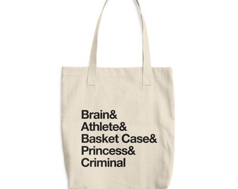 Breakfast Club Ampersand Cotton Tote Bag 80s Movies, Pop Culture, John Hughes, Helvetica "&" Brain, Athlete, Basket Case, Princess, Criminal
