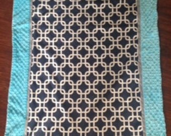 Baby blanket quilt Navy gray grey turquoise minky dot