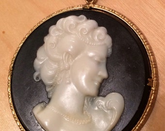 Black & Ivory Cameo Pendant on 24KGB Necklace