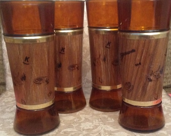 Vintage Siesta Ware, Bar Glasses, Western Theme, Set of 4