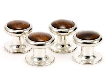 Silver Tuxedo Studs Set Wood Shirt Studs Set Roasted Curly Maple Wedding Party Gift For Groom Groomsmen Gift 5th Anniversary Gift For Men
