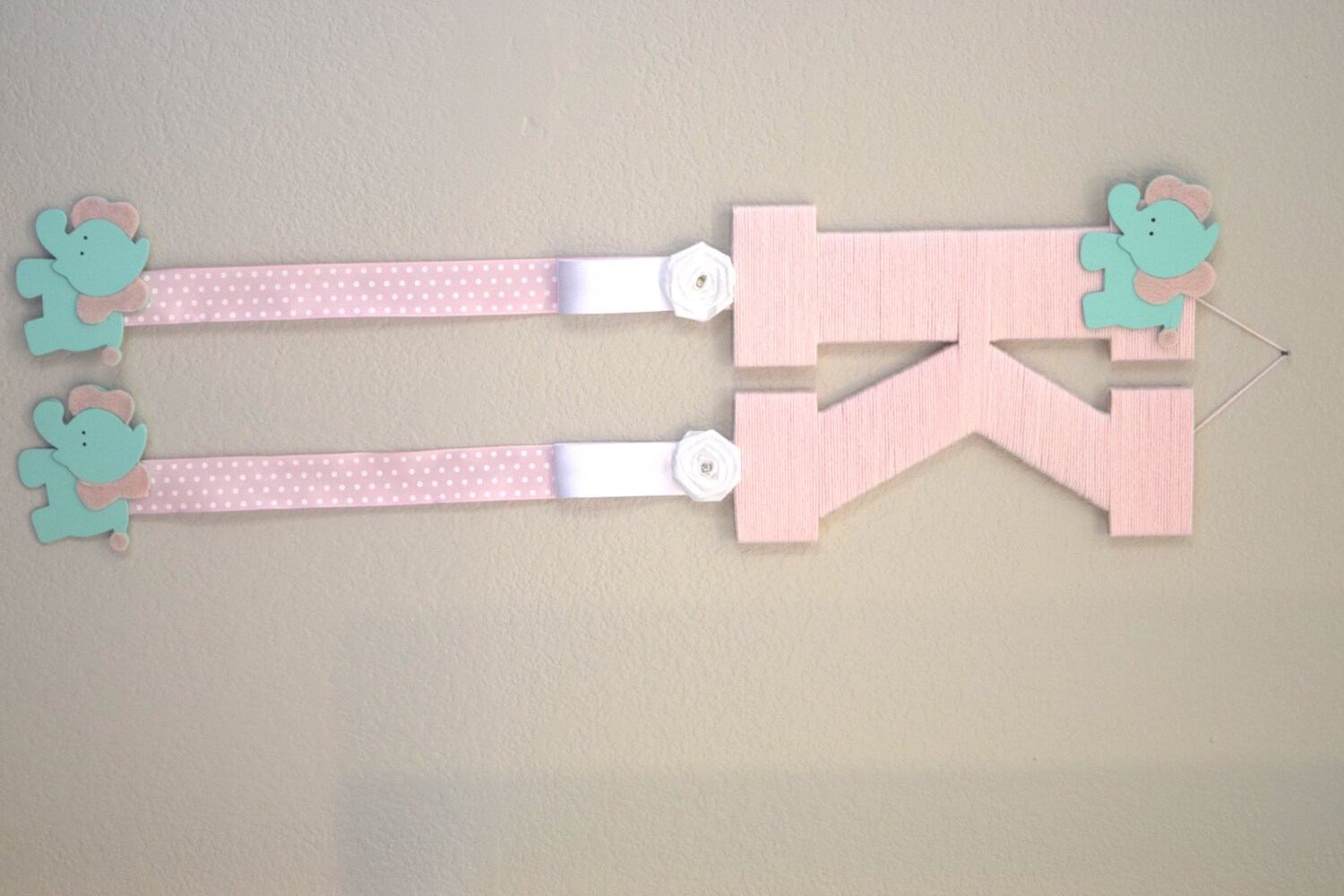 Nursery Letter Pink Yarn Wrapped Letter K Mint Elephant