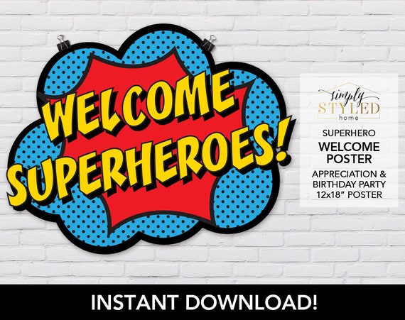 INSTANT Welcome Superheroes Poster Teacher