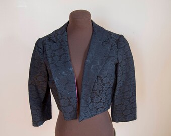 60s Black Floral Brocade Cropped Jacket Size Small