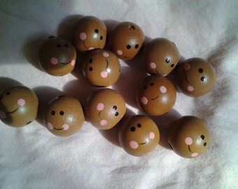 Vintage Wooden Craft Doll Head Beads Dark