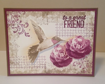 Stampin up Timeless Textures Humming Bird Flower Birthday card