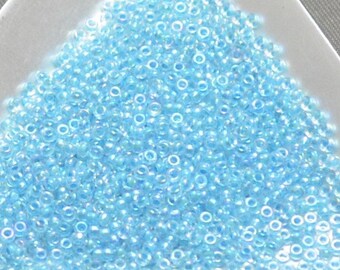 15/0 Japanese Seed Beads - Aqua Lined Crystal AB 278