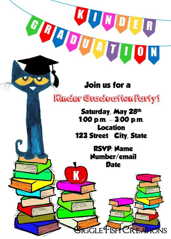 Pete the Cat Graduation Party Invitation Digital File