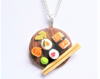 Food Jewelry Sushi Necklace, Sushi Pendant, Sushi Jewelry, Miniature Food, Polymer Clay Mini Food Jewellery Food Necklace Sushi Charm Kawaii