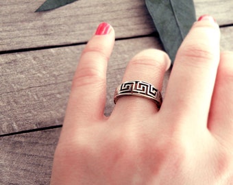 Greek key ring, Greek ring, silver ring, meander band, meander ring, greek key band, Grecian jewelry, Greek jewelry, grecian ring
