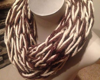 Arm Knit Infinity Scarf- Brown Tweed/ Cream