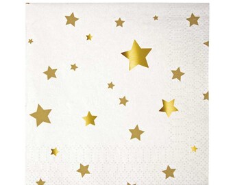 Gold Star Napkins (16), Meri Meri Toot Sweet Small Napkins, Gold Star Party Theme, Twinkle Twinkle Little Star Party Napkin, Cocktail Napkin