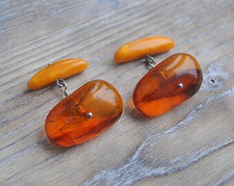 Vintage natural cognac-egg yolk Baltic Amber Cuff Links.
