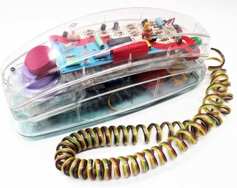 Vintage Unisonic Clear Telephone 1980s Model 6900 Land Line Home Phone See Through Skeleton