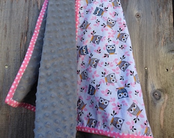 Modern baby blanket - Owl baby blanket - Baby girl blanket - Minky baby blanket