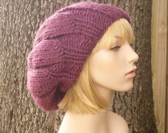 Knit Hat Womens Hat Slouchy Beanie - Oversized Urchin Beret Hat Fig Purple Knit Hat - Purple Beret Purple Hat Womens Accessories