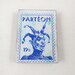 PARTEON Red Rubber Stamp, Jester Hat Joker Fool, Postage Stamp Border, Magnetic Top, Used Hand Stamp, Satire Humor, PARTY ON