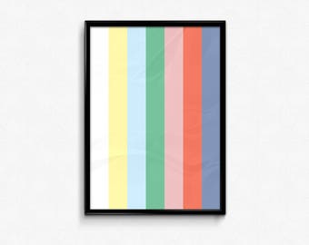 1990 Bedtime, End of TV broadcast, Giclee Art print,horizontal coloured stripes, SalomeKulture, Minimal, Modern Decor