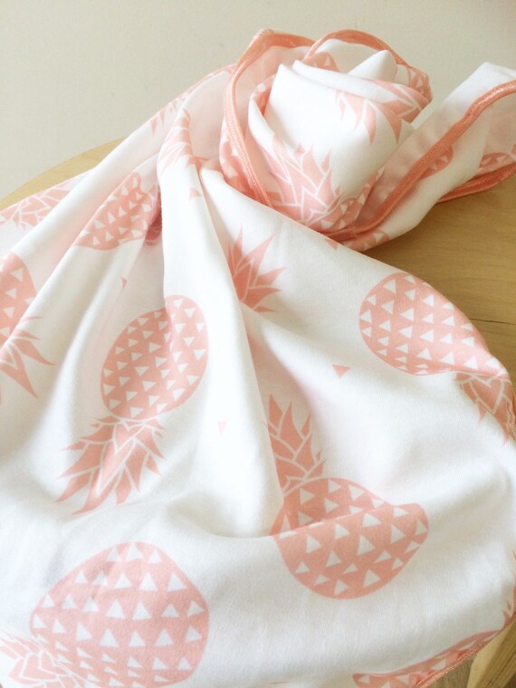 Peach pink pineapples baby wrap. Baby swaddle. Girl.