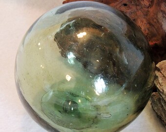 Vintage Japanese GLASS FISHING FLOAT Pale Moss Green, Bubbles (# 18)