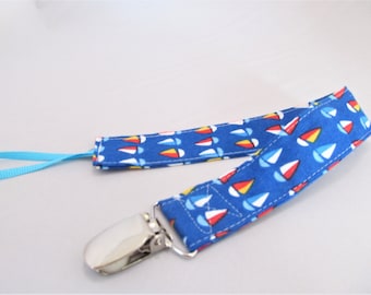 Universal Fabric Pacifier & Toy Clip - Mini Sailboats - Nautical - Paci Clip, Teether Clip, Binky Clip, Baby Shower Gift