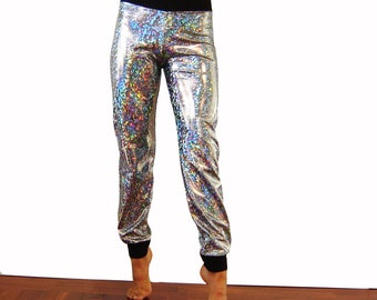 Rock Star Holographic Flare Disco Pants Halloween Sparkle