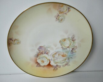 Hand Painted Roses Prussia ROYAL RUDOLSTADT Plate. Signed F Kahn