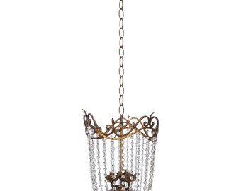French Empire Chandelier With Gilt Iron and Cascading Beads