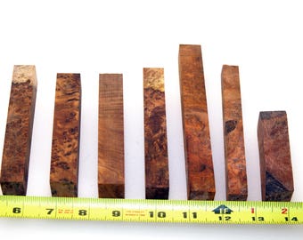 7 Vacuum Stabilized PEN BLANKS - AMBOYNA Burl - Exotic hardwood (Lot 3)