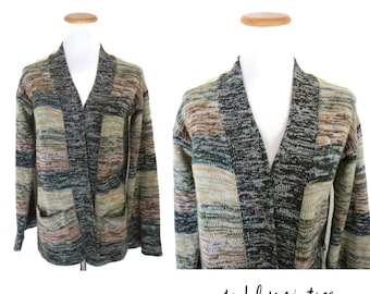 Space Dye Sweater Wrap Cardigan 1970s 70s Hippie Boho Earth Tones Woven Knit Acrylic Size Small Medium