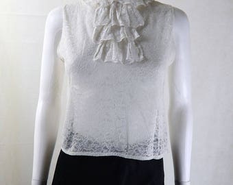 Original 1950s Vintage White Lace Top UK Size 8