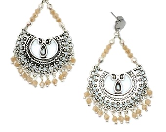 Silver "Jaïpur" chandelier earrings & nude