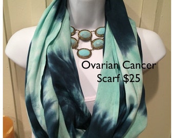 Tye dye scarf, Ovarian cancer awareness scarf, hand dyed rayon infinity scarf, tie dyed rayon scarf, teal ovarian cancer scarf