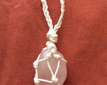 Rose Quartz and Hemp Pendant