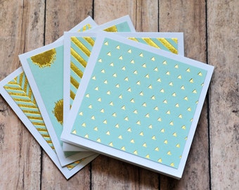 Mint Green and Gold Mini Cards // Set of 4 // Blank Cards // Enclosure Cards // Gold Foil // Love Note // Gift Tag