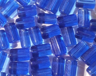 Vintage Pentagonal Translucent Blue Glass Barrel Beads