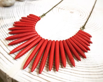Red Stone Fringe Necklace