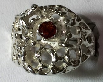 Mens Fire Deep Red garnet and silver ring