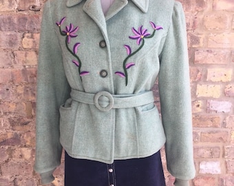 1940'S Embroidered Belted Coat