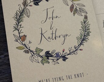 Autumn Flora & Fauna Hand Drawn Wedding Invitations + Information Card